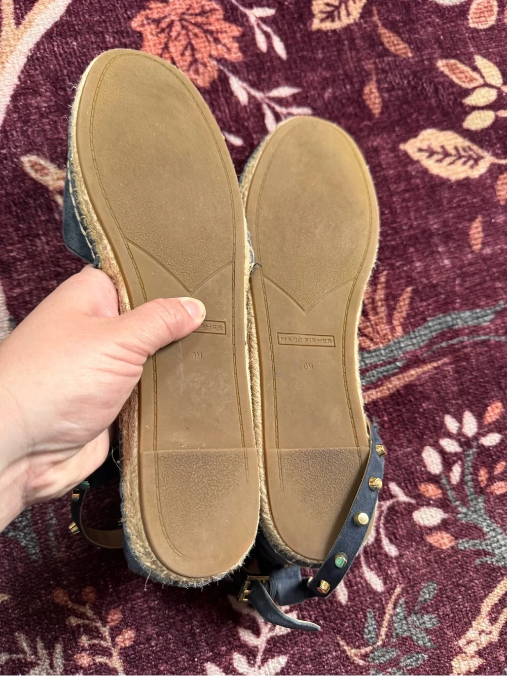 Marc Fisher Maci Studded Blue Suede wrap Espadrille sandals in 9 vacation